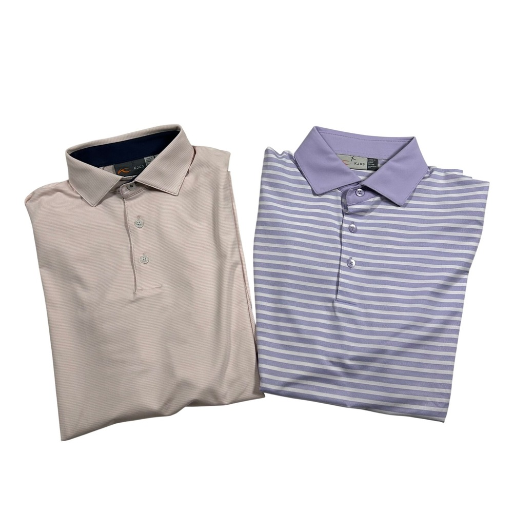 KJUS Polo Shirt Lot Mens 50 M Pink Purple Striped Short Sleeve Golf Performance